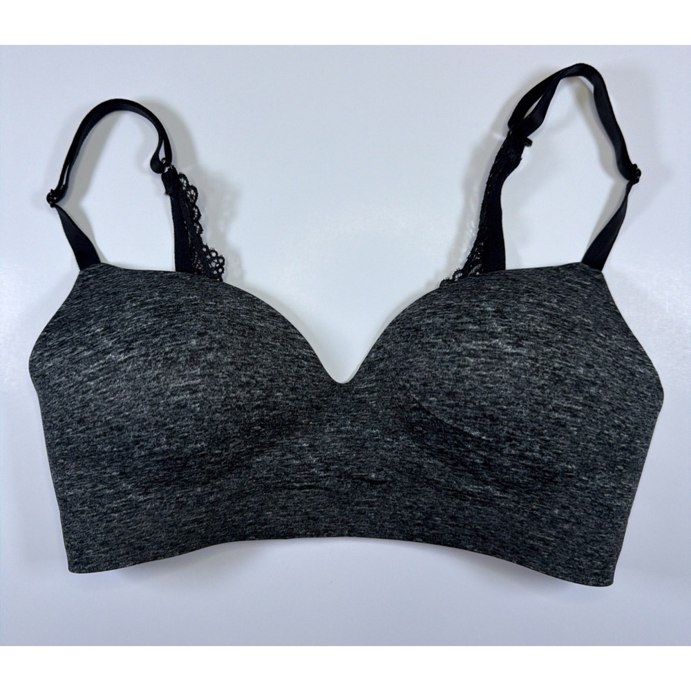 Soma 34B Bra Heather Grey Enbliss Luxe Wireless Lace J Hook Back Closure